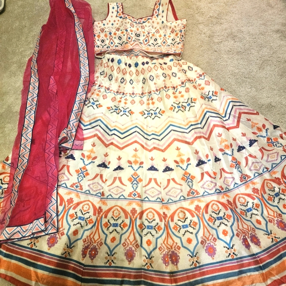 White And Pink Colored Lengha